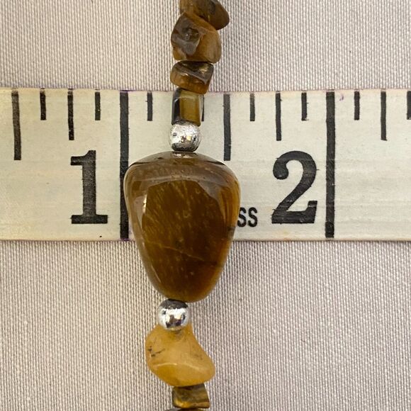 Choker Necklace Tiger's Eye Stones Tiny Silver Tone Beads - Picture 5 of 5